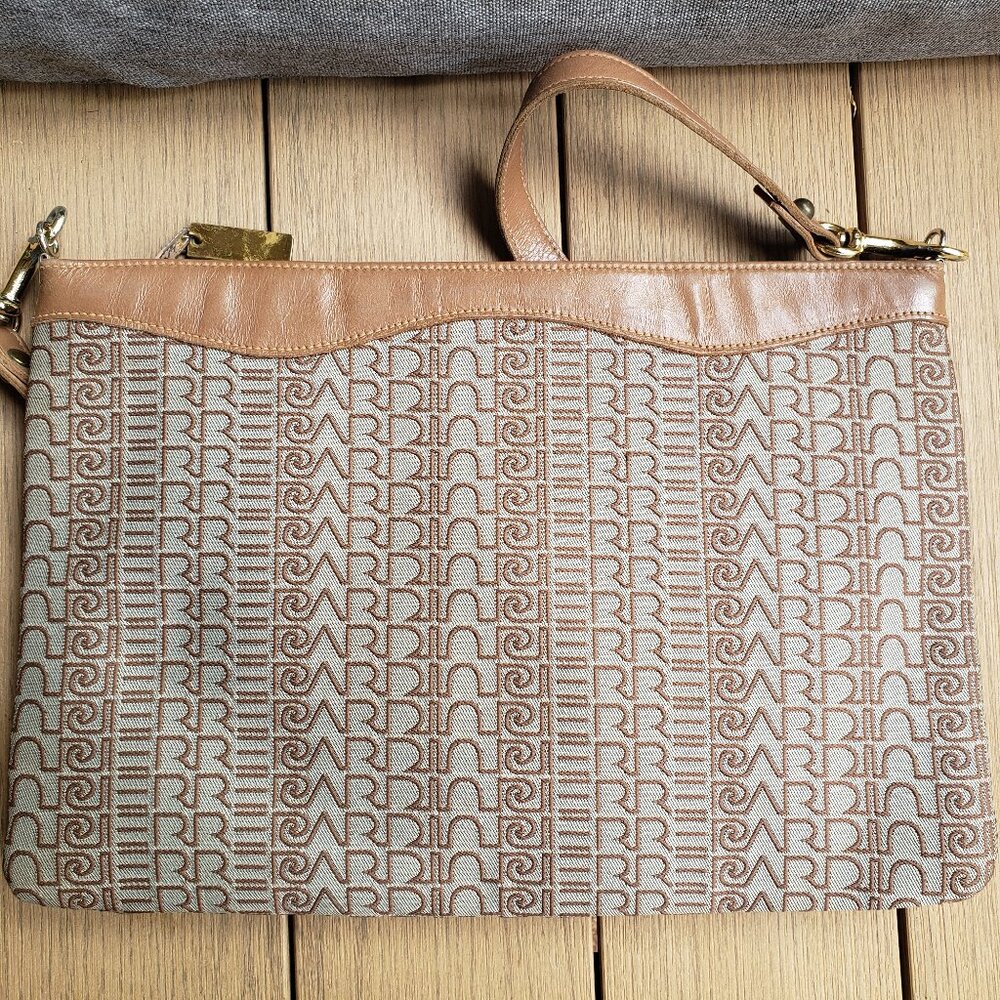 EUC Vintage Original 1970s Pierre Cardin logo canvas allure tan leather trim - Picture 3 of 5